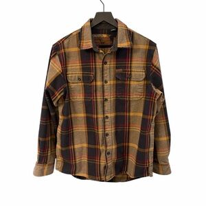 ORVIS MEN’S HEAVYWEIGHT PLAID FLANNEL SHIRT BROWN BLACK RED MUSTARD SIZE MEDIUM